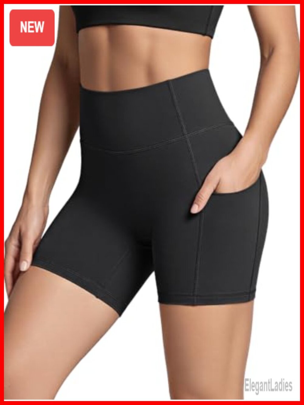 Women's High Rise Compression Biker Shorts with Side Pockets, Scrunch Back, No